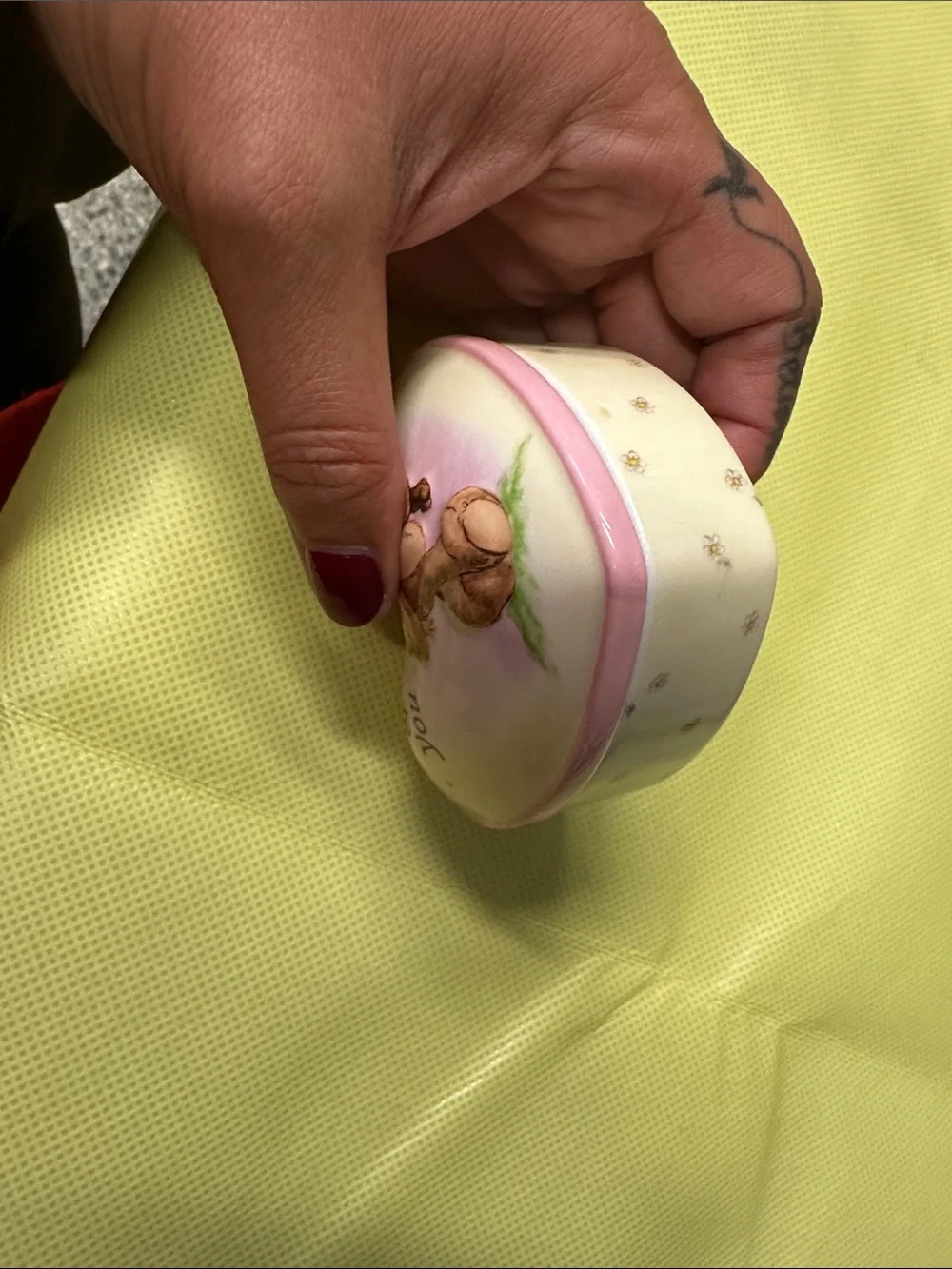 Heart-Shaped Ceramic Trinket Dish in Pink and Cream